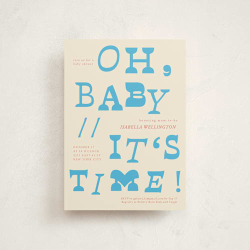 This is a blueberry baby shower postcards with standard by Kartika Paramita called oh baby it's time printing on signature in postcard