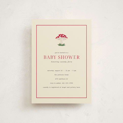 This is a berry baby shower postcards with standard by Ilene Guy called little mushroom printing on signature in postcard