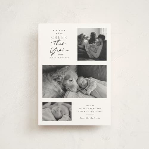 This is a snow babys first christmas with standard by Everett Paper Goods called merrier this year printing on signature in postcard