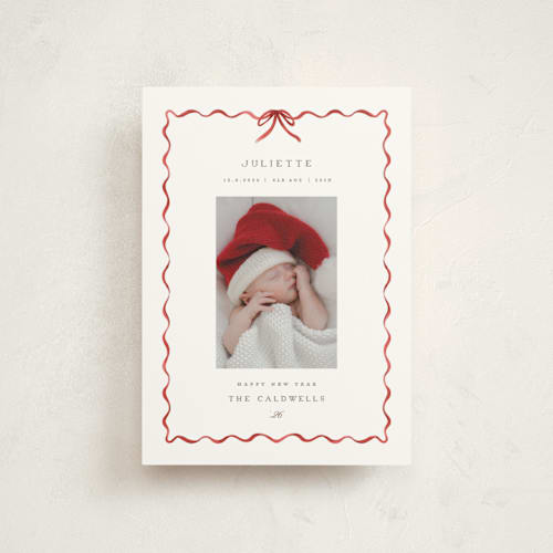 This is a crimson babys first christmas with standard by Grae called lovely holiday printing on signature in postcard