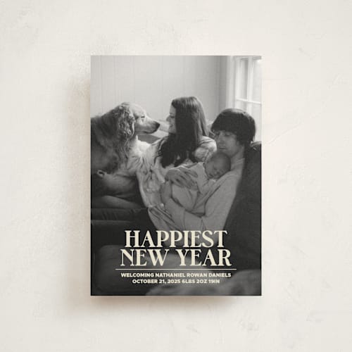 This is a champagne babys first christmas with standard by Jenna Holcomb called news printing on signature in postcard