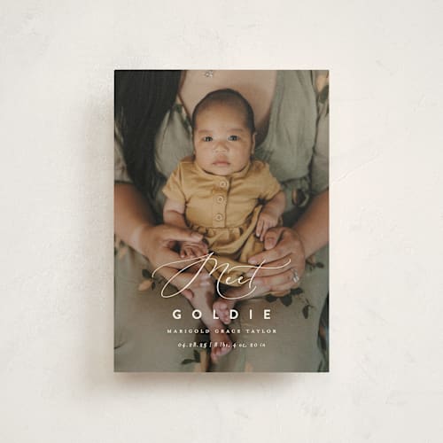 This is a linen petite birth announcements with standard by Erica Krystek called modern meet printing on signature in petite