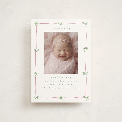 This is a candy petite birth announcements with standard by Susan Zinader called preppy bow border printing on signature in petite