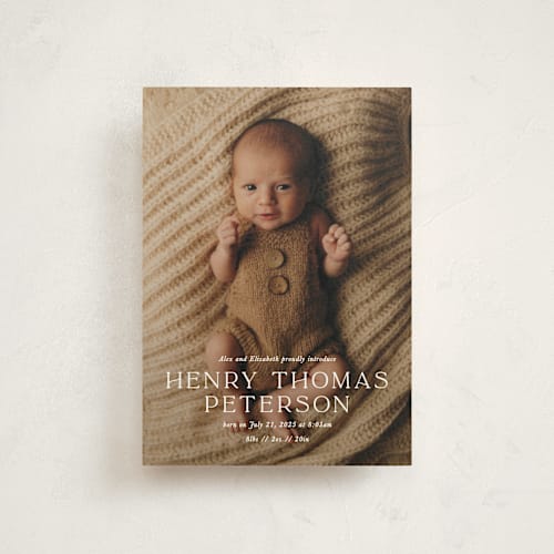 This is a powder petite birth announcements with standard by Melissa Egan of Pistols called refined printing on signature in petite