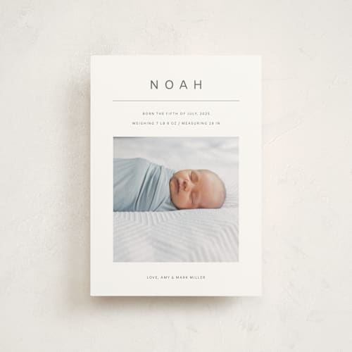 This is a cotton petite birth announcements with standard by Ani Somi called noah printing on signature in petite