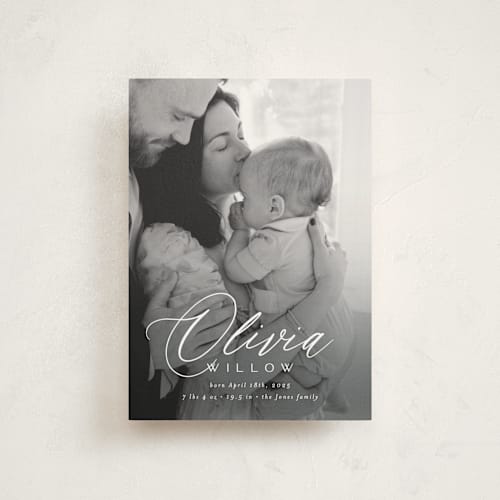 This is a cloud petite birth announcements with standard by Everett Paper Goods called serenity printing on signature in petite