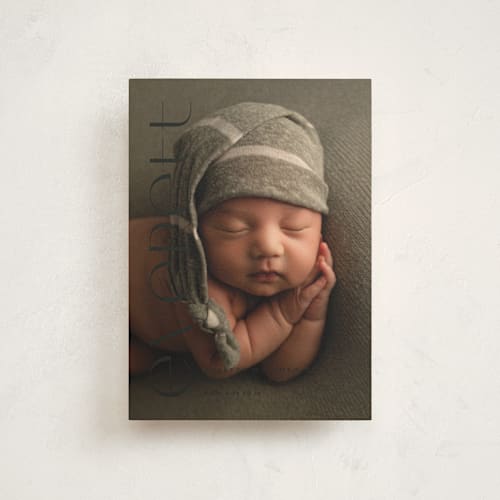 This is a onyx petite birth announcements with standard by Erica Krystek called modern name printing on signature in petite