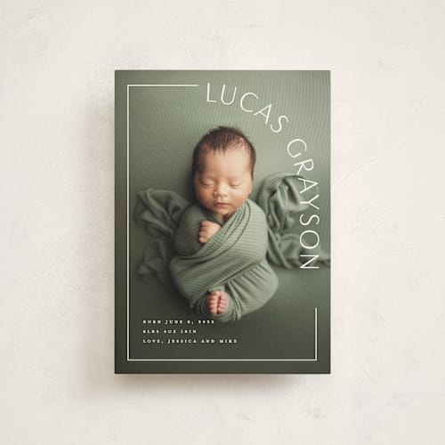 This is a snow petite birth announcements with standard by Lauren Chism called take shape printing on signature in petite