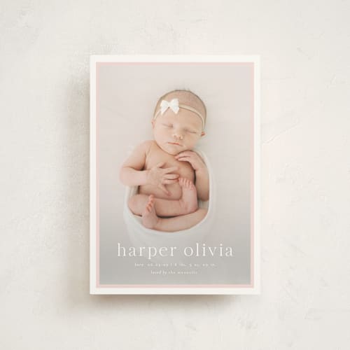 This is a rose petite birth announcements with standard by Alexandra Cohn called portraiture printing on signature in petite