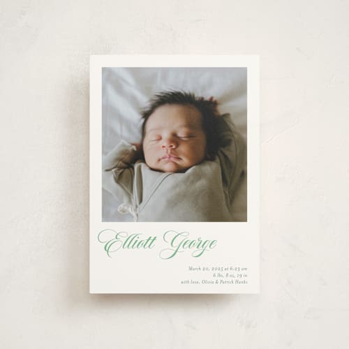 This is a clover petite birth announcements with standard by Megan Davis called hollis printing on signature in petite