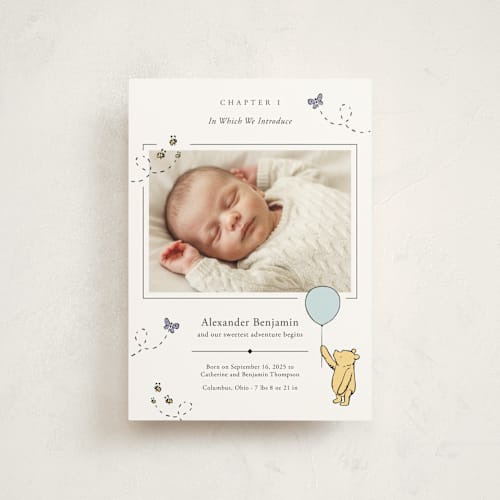 This is a cloud petite birth announcements with standard by Heather Schertzer called disney sweetest adventure printing on signature in petite