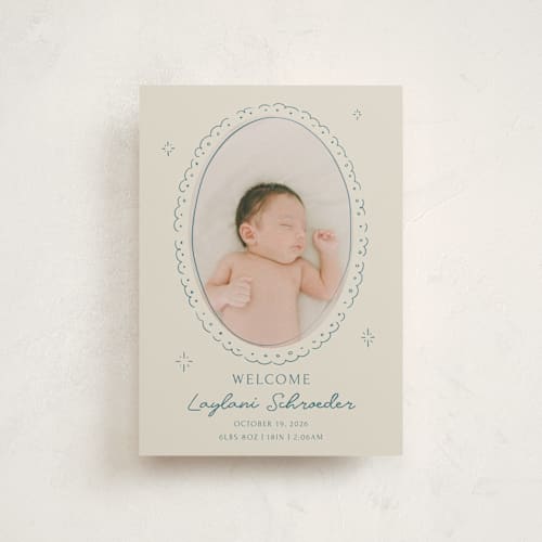 This is a deep pond petite birth announcements with standard by Zove Ahhh called doodle frame printing on signature in petite