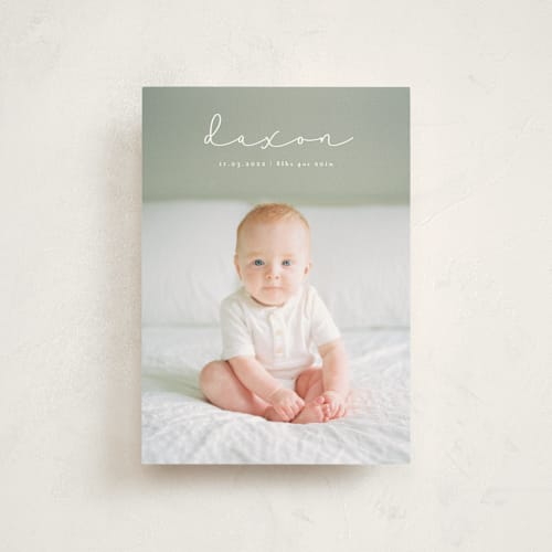 This is a foam birth announcement postcards with standard by Benita Crandall called gazing baby boy printing on signature in postcard
