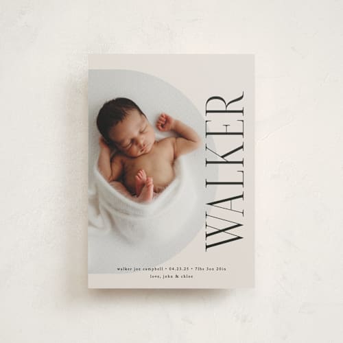 This is a cream birth announcement postcards with standard by Brianne Larsen called round printing on signature in postcard