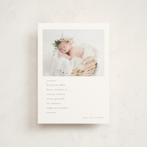 This is a stone birth announcement postcards with standard by chocomocacino called noisette printing on signature in postcard