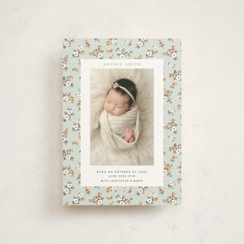 This is a mojito birth announcement postcards with standard by Sherley Ferreira called spring gardens printing on signature in postcard