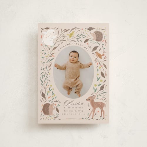 This is a buttercream birth announcement postcards with standard by Vera Lim called little friends printing on signature in postcard