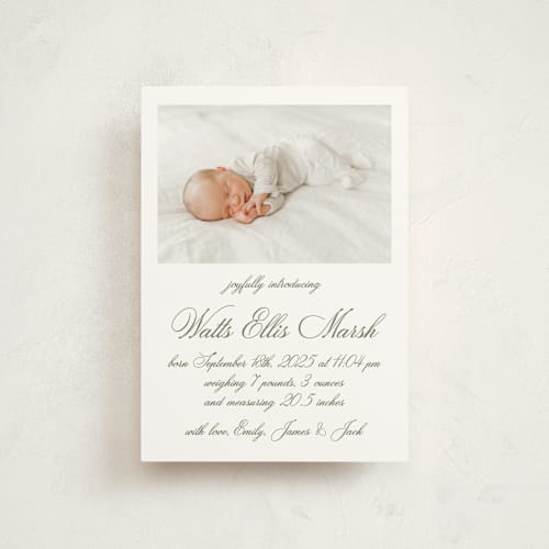 This is a fern birth announcement postcards with standard by Megan Davis called walden printing on signature in postcard