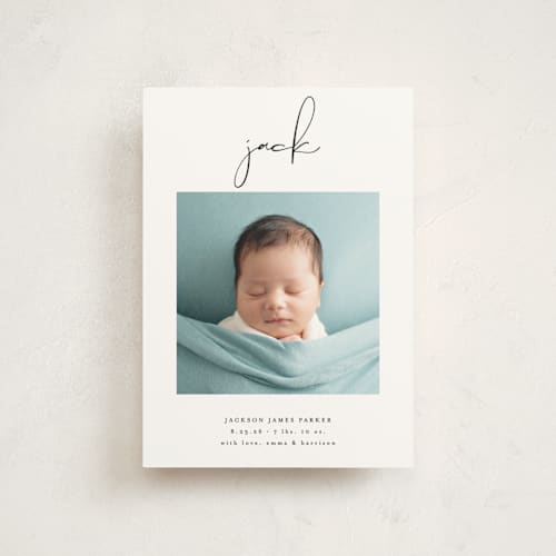 This is a midnight birth announcement postcards with standard by Lehan Veenker called just me printing on signature in postcard