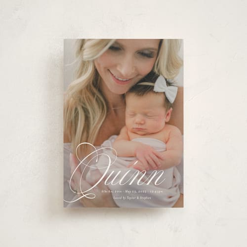 This is a owlet birth announcement postcards with standard by Jackie Crawford called elegant name printing on signature in postcard