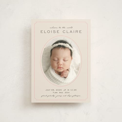 This is a petal birth announcement postcards with standard by Melissa Egan of Pistols called prim printing on signature in postcard