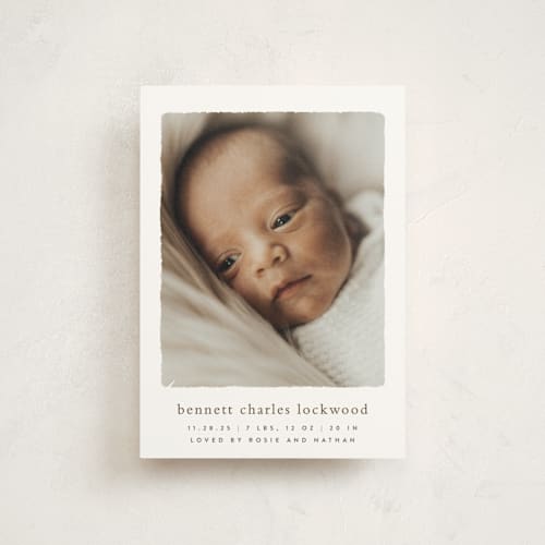 This is a chestnut birth announcement postcards with standard by Ekko Studio called rustic printing on signature in postcard