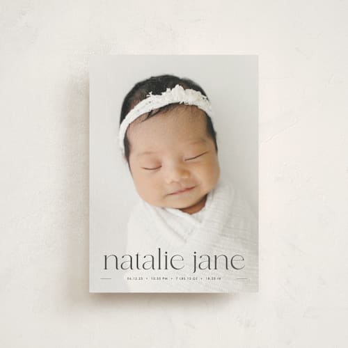 This is a onyx birth announcement postcards with standard by Erin Deegan called announcing baby printing on signature in postcard