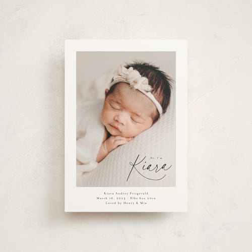 This is a midnight birth announcement postcards with standard by Jackie Crawford called corner hello printing on signature in postcard