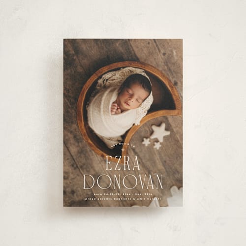 This is a caramel birth announcement postcards with standard by Corinne Malesic called little heart printing on signature in postcard