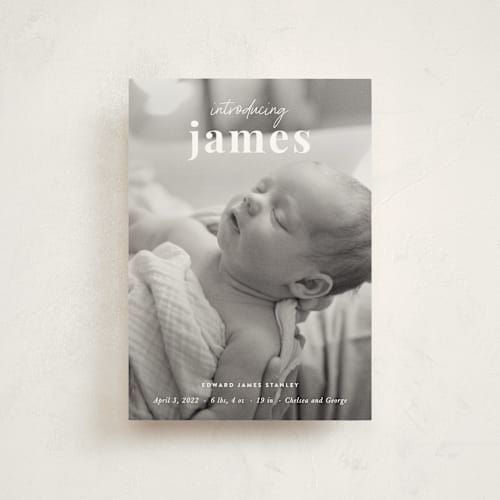 This is a cloud birth announcement postcards with standard by Sara Hicks Malone called introduction printing on signature in postcard