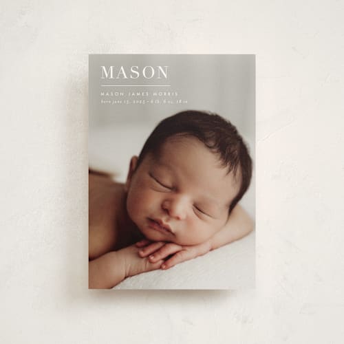 This is a snow birth announcement postcards with standard by Sarah Curry called simply named printing on signature in postcard