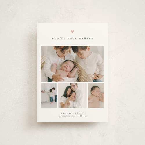 This is a rose birth announcement postcards with standard by Stacey Meacham called our whole heart printing on signature in postcard