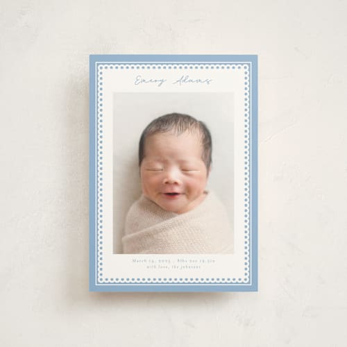 This is a sky birth announcement postcards with standard by Nicole Walsh called stitched frame printing on signature in postcard