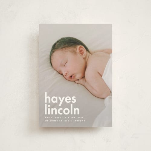 This is a cloud birth announcement postcards with standard by Ellen Schlegelmilch called hayes printing on signature in postcard