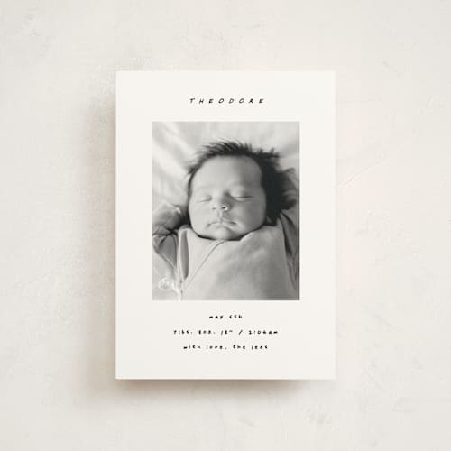 This is a snow birth announcement postcards with standard by AK Graphics called pano printing on signature in postcard