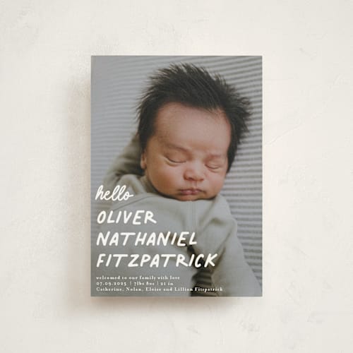 This is a snow birth announcement postcards with standard by Angela Marzuki called casual hello printing on signature in postcard