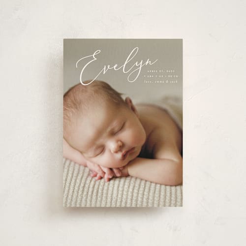 This is a sage birth announcement postcards with standard by Ashley Rosenbaum called signature printing on signature in postcard