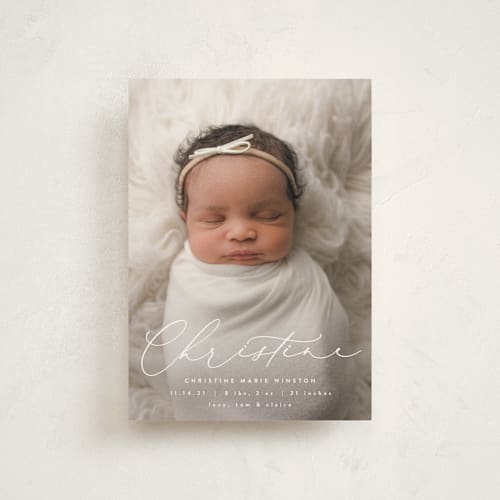 This is a whipped cream birth announcement postcards with standard by Ekko Studio called poetry printing on signature in postcard