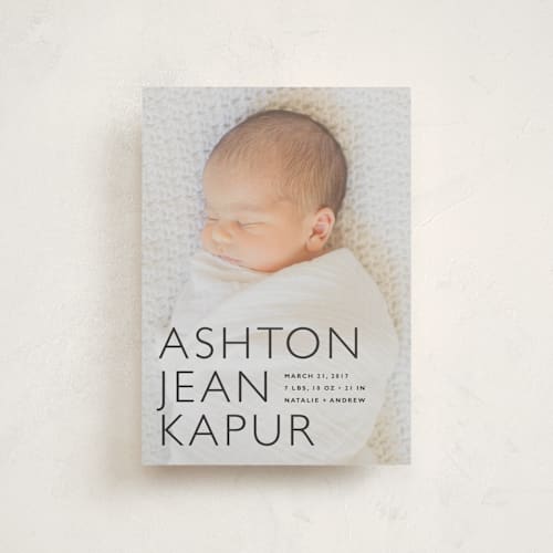 This is a licorice birth announcement postcards with standard by Alston Foster called baby mine modern printing on signature in postcard