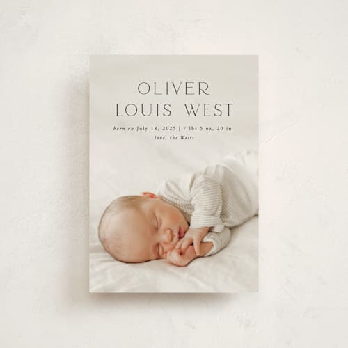This is a obsidian birth announcement postcards with standard by Julia Hall called our hearts printing on signature in postcard