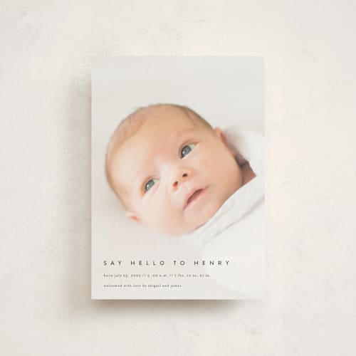 This is a onyx birth announcement postcards with standard by Jennifer Postorino called say hello to... printing on signature in postcard