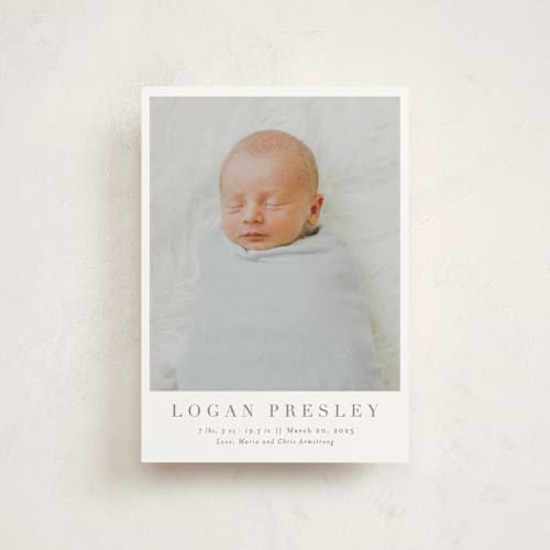 This is a fawn birth announcement postcards with standard by Megan Davis called menil printing on signature in postcard