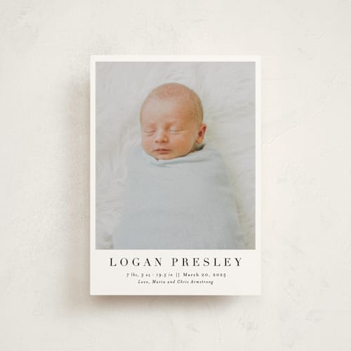 This is a ink birth announcement postcards with standard by Megan Davis called menil printing on signature in postcard