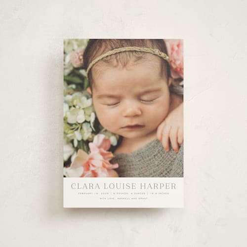 This is a moon birth announcement postcards with standard by Megan Davis called canvas printing on signature in postcard