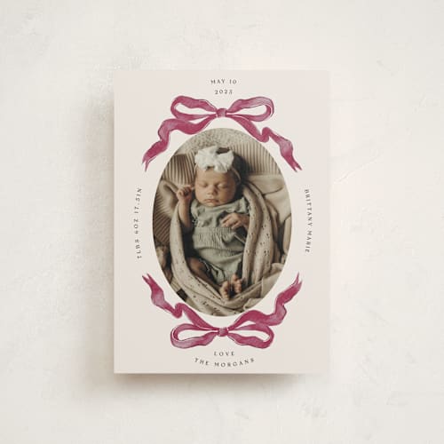 This is a berry birth announcement postcards with standard by Pati Cascino called gibson printing on signature in postcard