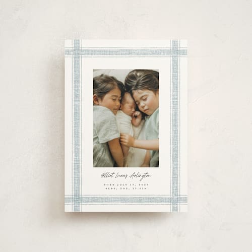 This is a cloud birth announcement postcards with standard by Kelly Schmidt called beach linen printing on signature in postcard