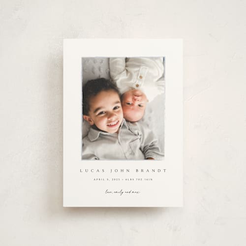 This is a shadow birth announcement postcards with standard by Kasia Labocki called border printing on signature in postcard