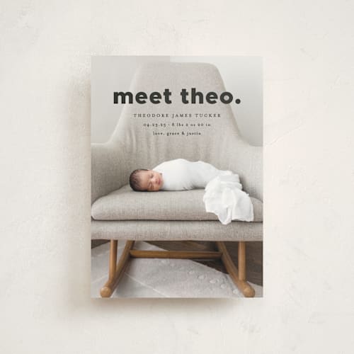 This is a onyx birth announcement postcards with standard by Erica Krystek called simple statement printing on signature in postcard