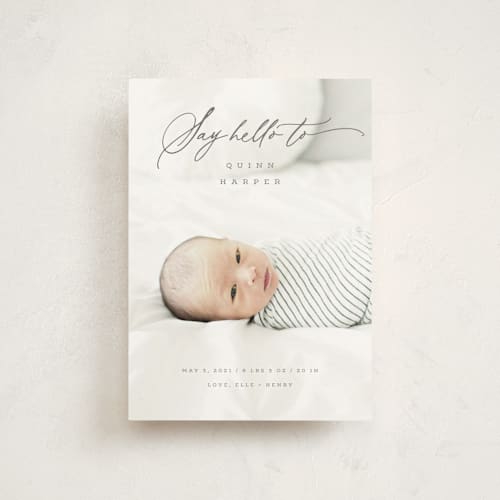 This is a shadow birth announcement postcards with standard by fatfatin called say hello to printing on signature in postcard