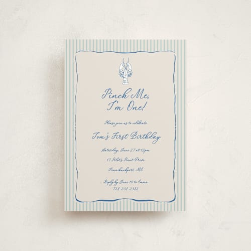 This is a marine petite kids birthday invitations with standard by Lucrecia Caporale called easide serenade printing on signature in petite